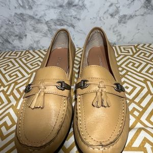 St Johns Bay Tan Brown Leather Loafers Womens Comfort Workwear Tassel Size 9